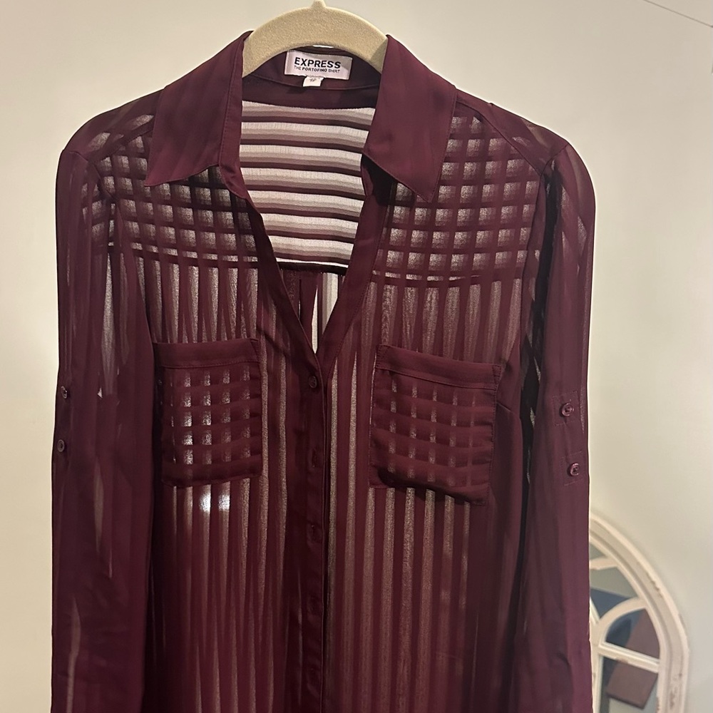 Express Burgundy Sheer Blouse